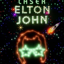 Laser image with Elton John words and start glasses